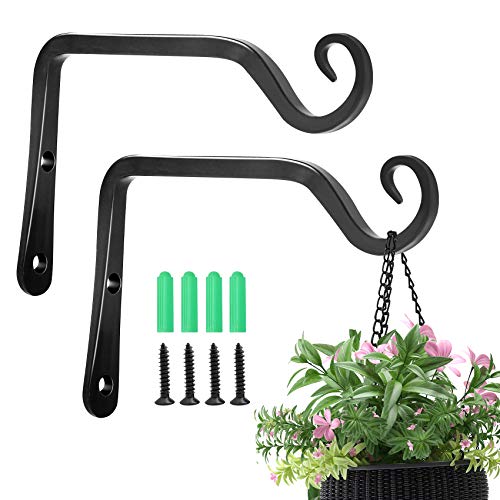 Jardim 2 Pack 6 Inch Premium Decorative Metal Iron Wall Hook, Indoor Outdoor Plant Hanger, Rustic Hanging Gardening Bracket Hook, for Planters, Bird Feeders, Lanterns, Wind Chimes (Black) - color: Black, size: 6 Inch