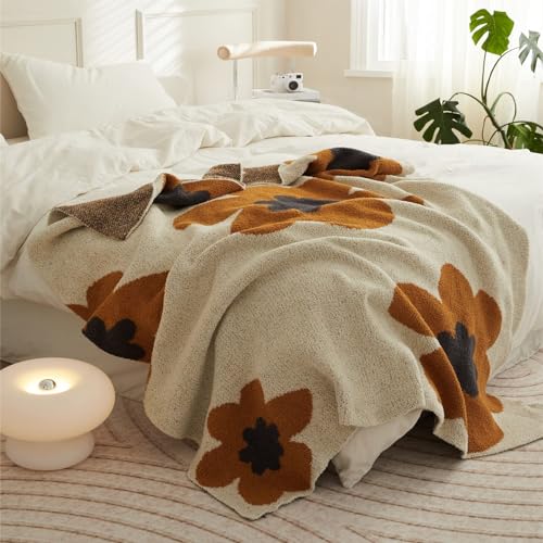 Floral Throw Blanket Big Flower Pattern Soft Cozy Warm Fuzzy Fluffy Microfiber Feather for Couch Bed Sofa Baby Pets Home Decor All Season (Chen Orange, 47''x59'') - color: Chen Orange