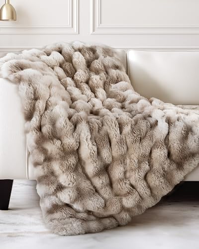 Ultra Soft Cozy Faux Fur Throw Blanket, Fuzzy Plush Thick Bubble Blanket, Oversize Luxury Fluffy Blanket for Couch, Bed, and Living Room, 60x80 Inches, Tie-Dye Light Taupe - color: Tie-dye Light Taupe, size: Twin