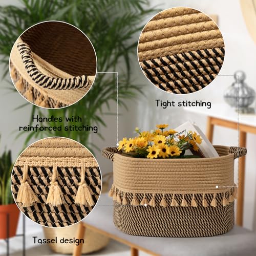 TeoKJ Set of 2 Baskets for Organizing, Decorative Rope Baskets for Storage, Storage for Pets, books, Pillows, Toys & Cloths, Black & Jute - color: Black & Jute, size: 2 Pack