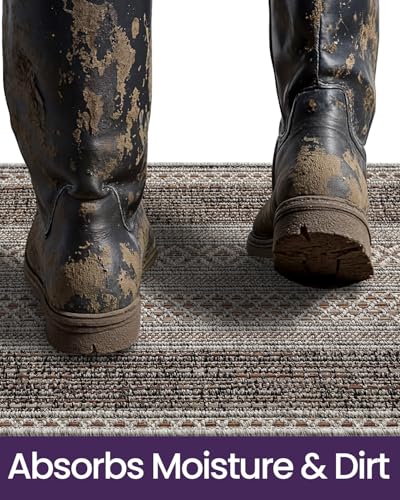 DEXI Dirt Trapper Door Mat, 31x60 Washable Doormat, Dirt Resistant and Absorbent, Easy Clean Low-Profile Floor Rugs for Entryway, Front Door, and Inside Entrance, Striped Brown - color: Striped Brown, size: 2'7" X 5' (Rectangular)