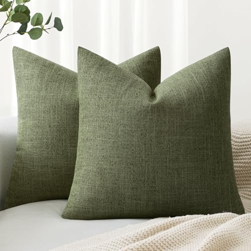 MIULEE Pack of 2 Decorative Linen Burlap Pillow Covers Spring Farmhouse Boho Accent Pillowcases for Sofa Car Couch Bedroom Living Room Decor 18x18 Inch Dark Olive Green - color: Dark Olive Green, size: 18" x 18" (Pack of 2)