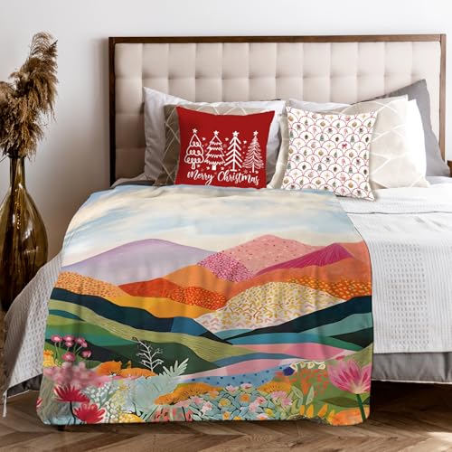 Abstract Colorful Mountain Throw Blanket for Couch, Modern Home Decor, Maximalist Wildflower Nature Landscape Throw Blanket for Bedroom Living Room Home Decoration, 50x60 Inches - color: Color_6