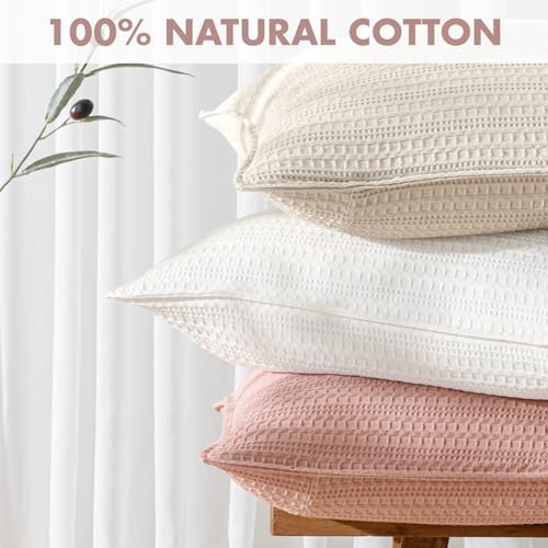 Set of 2 Decorative 100% Cotton Waffle Euro Sham Pillow Covers 24x24, Neutral Throw Pillows Weave European Cushion Cases for Couch Sofa Bed Modern Farmhouse Home Decor Valentines Day, Pink - color: Pink, size: 24" x 24" (Pack of 2)
