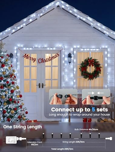 Hopolon White Christmas Lights Outdoor, 33 FT 100 LED Connectable Christmas Tree Lights Green Wire with Remote, 8 Modes Waterproof Plug in Twinkle String Light for Indoor Wedding Party Xmas Decor - color: Cool White, size: 100 LED with Remote