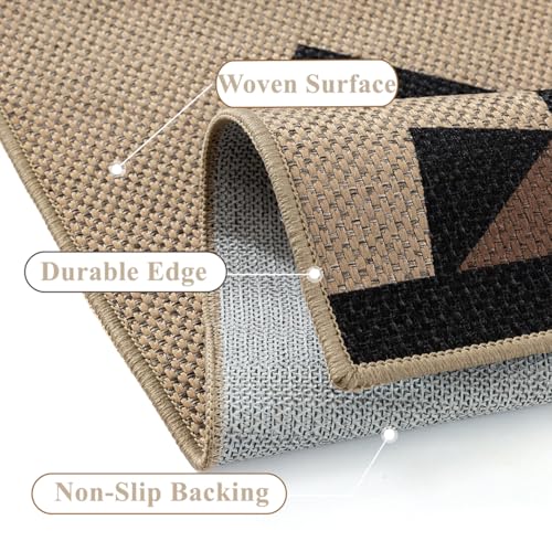 2.6x8 Easy Jute Runner Rug Washable Brown Boho Hallway Outdoor Rug for Patio Lightweight Non Slip No Sheding Carpet Entryway Bathroom Backyard Porch Kitchen - color: Boho | Brown, size: 2.6'x8'