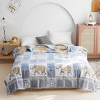 MEJU Elephant Check Geometric Muslin Lightweight Summer Blanket for Bed Sofa Couch, 100% Combed Cotton 2 Layer Soft Warm Quick Dry Throw Blanket Bed Coverlet Sheet Blue F/Q 80 in X 90 in - color: Elephant Blue, size: F/Q 80 in x 90 in
