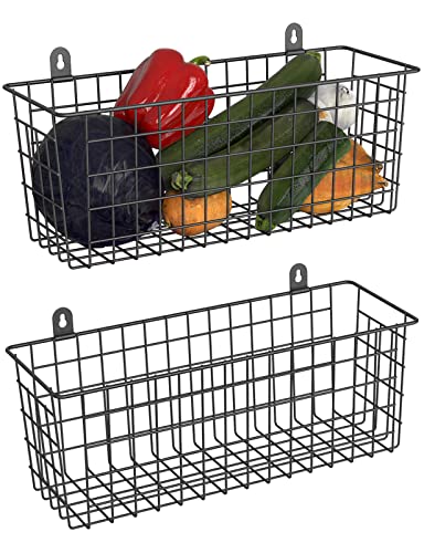 MaraFansie [Extra Large] Wire Basket 2-Pack Hanging Wall Organizer Cabinet Storage Basket Wall Mounted Shelves Rustic Farmhouse Decor for Home Kitchen Bathroom, BLACK - color: Black-2 Pack, size: 2 Pack