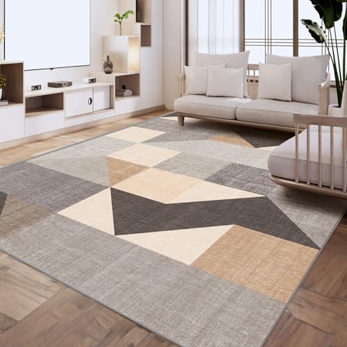 HOMFINE Washable Modern Area Rug - Geometric Style 5x7 Rugs for Living Room, Bedroom, Machine Washable Rug Soft Non Slip Non Shedding Area Rug - Grey Brown, 5'x7' - color: Grey/Brown, size: 5' x 7' (Rectangular)