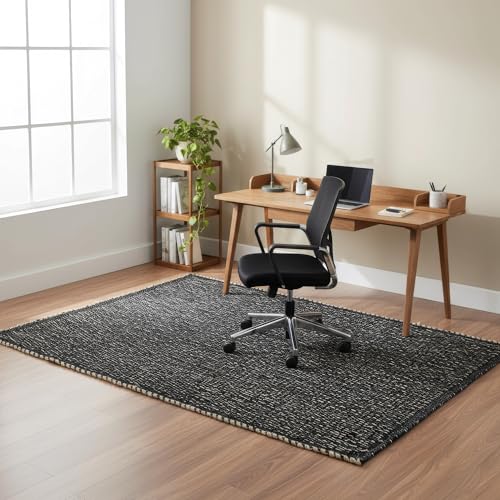 Black 4X6 Jute Rug Braided Construction - Farmhouse Woven Carpet - Mid-Century Modern Floor Covering for Bedside, 4' x 6' - color: Black, size: 4' x 6'