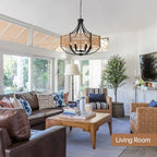 25.6" Large Rattan Farmhouse Chandelier, 6-Light Boho Black Modern Chandelier Light Fixture, Rustic Wicker Chandelier with Woven Shade for Dining Room, Living Room, Bedroom - color: V-Weave Round Rattan, size: Large 6 light 25.6 inches
