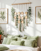 Artificial Eucalyptus Wall Hanging, Fake Greenery Leaves Stems with Wood Slices Wall Hanging Plants on Wooden Stick, Boho Wall Art Decorative for Bathroom, Living Room, Bedroom, Dining Room