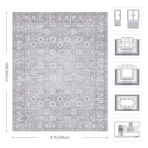 8x10 Area Rugs for Living Room, Washable Vintage Retro Floral Rug, Low Pile Non Slip Distressed Large Carpet for Bedroom, Dining Room, Office, Home (Vintage Purple Grey) - color: F-vintage Purple Grey, size: 8' x 10' (Rectangular)