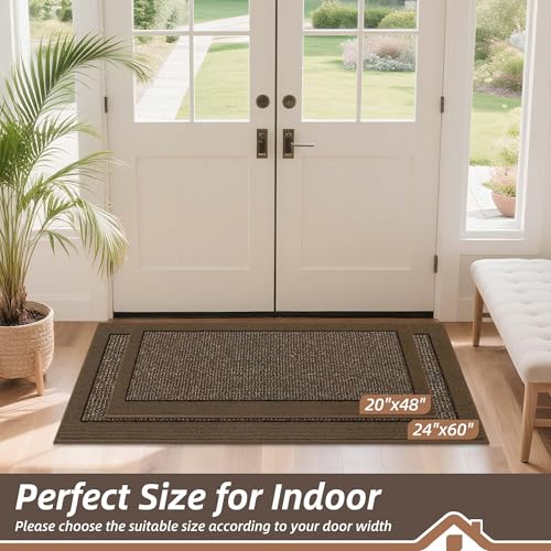 BEQHAUSE Indoor Door Mat 20" x 48", Dirt Trapper Door Mats Non-Slip Entryway Rugs Washable, Trap Dirt Absorbent Welcome Mat, Low Profile Floor Mats for Front Back Door and Entryway, Brown - color: Brown, size: 20" X 48" (Rectangular)