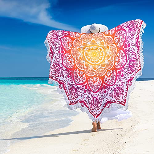 Large Microfiber Boho Mandala Beach Towel Round Bohemian Beach Blanket Hippie Indian Throw Blanket Beach Tapestry Sand Free Quick Dry Yoga Picnic Mat Wall Decor Circle Tablecloth Tassels,59'',Purple - color: Purple Mandala