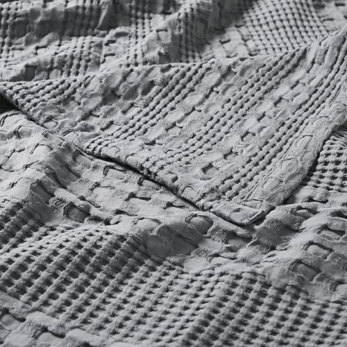 VHC Brands 100% Cotton Waffle Weave Dark Gray Oversized King Size Blanket 120x120, Decorative Cotton Throw Blanket, Boho Farmhouse Bedroom Decor for Bed, Couch, or Sofa - color: Dark Gray, size: Oversized King (120"x120")