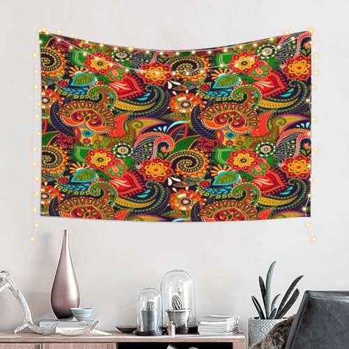 RTAFGU Perris Tapestry, Colorful Paisley Floral Pattern, Folk Art Ethnic Design Aesthetic Wall Hanging Tapestries for Living Room, Bedroom, Dorm Party Home Decoration 60" L x 40" W - color: Perris_2803, size: 60"L x 40"W