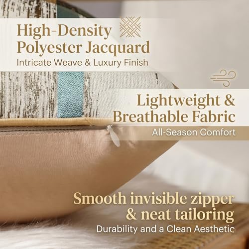 Green and Gold Throw Pillow Covers 18x18 inch Set of 2 Geometric Patchwork Pillow Cases Jacquard Decorative Cushion Covers for Sofa Couch Bed - color: Jacquard 12