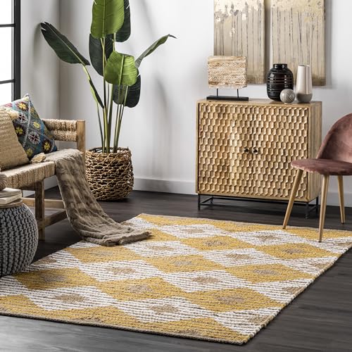 nuLOOM Hand Braided Marla Denim And Jute Diamonds Area Rug, 5x8, Yellow - color: Marla Yellow, size: 5' x 8' (Rectangular)