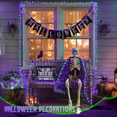 JMEXSUSS 200 LED Purple and Green Fairy Lights Plug in, 8 Modes Halloween Lights Indoor Outdoor with Wheel, 66 ft Remote Control Christmas Fairy Lights for Halloween Xmas - color: Purple Green, size: 66FT 200LED