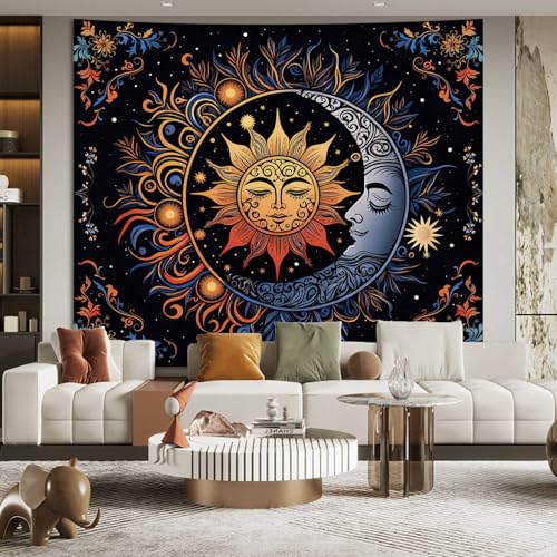 Apdidl Extra Large Hippie Tapestry Wall Hanging for Bedroom Aesthetic, Sun and Moon Boho Bohemian Tapestries, Colorful Vintage Mandala Outdoor Floral Backdrop Decor for Living Room Dorm (71"X90") - color: Boho Sun Tapestry, size: 90"L x 71"W