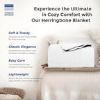THREAD SPREAD 100% Pure Cotton, Luxury Twin/Twin XL Size White Blanket - Herringbone Pattern, Soft & Cozy Premium Fall Throw Blanket for All Seasons, 350 GSM & 68 x 92 with Free Tote Bag - color: Herringbone - White, size: Twin / Twin XL