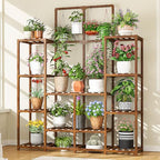 EnHomee Plant Stand Indoor Wood Plant Stand Outdoor Tiered Plant Shelf for Multiple 16-21 Potted Plants for Living Room Patio Balcony Yard Garden 44.9" W x 11.8" D x 62.2" H