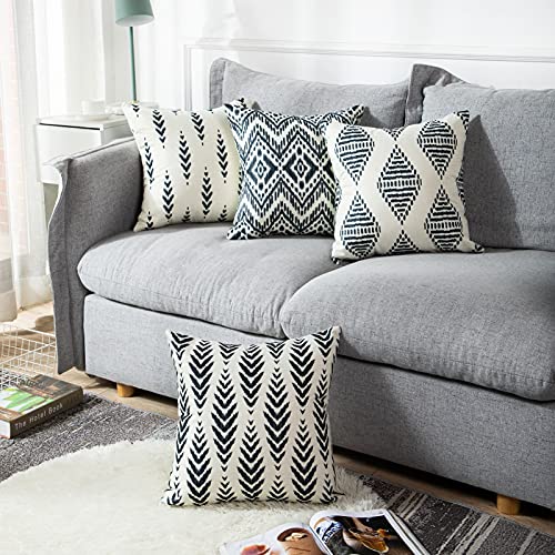 ArtSocket Set of 4 Throw Pillow Covers Ikat Tribal and Boho Bohemian Black Ethnic Herringbone for Ideas Decor Linen Outdoor Pillow Cases Home Decorative Square 18x18 Inches Pillowcases - size: 18" x 18" (Pack of 4)