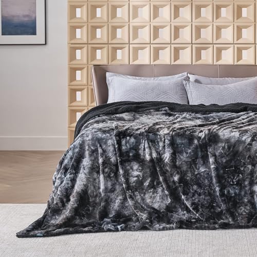 Bedsure GentleSoft Sherpa Fluffy Blanket Queen Size for Bed - Fleece Warm and Cozy for Women Gift, Plush & Fuzzy Faux Fur Christmas Blanket for Couch, Sofa Decor, Tie Dye Design, Black, 90x90 Inches - color: 03 - Tie Dye Black, size: Queen (90" x 90")