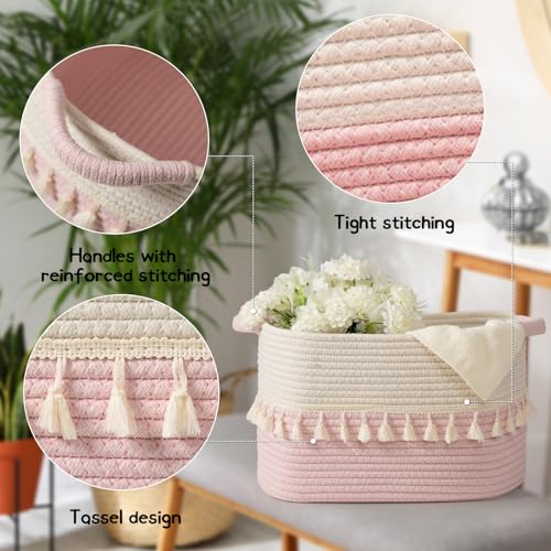 TeoKJ Storage Baskets 2 Packs, Storage Basket for toys,Towel, Storage Bins, Woven Basket for Shelves Bedroom Laundry Nursery, White & Pink - color: White & Pink, size: 2 Pack