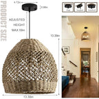 Rattan Pendant Light 13.39" Boho Coastal Hanging Wicker Hand-Woven Seagrass Chandelier for Kitchen Islands Farmhouse 3-Light - size: 3-Light 13.39 inch