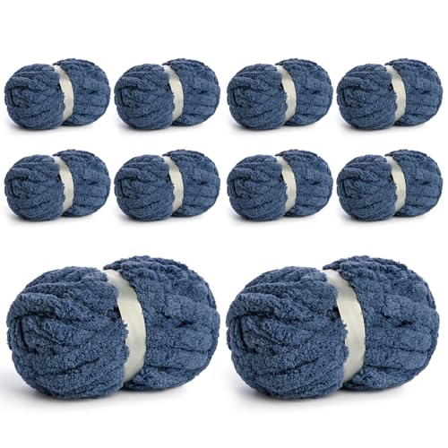 10 Pack Jumbo Chenille Yarn for Crocheting, #10 Super Bulky Baby Soft Yarn for Hand Knitting, 220 yds /70.5 oz Fluffy Chunky Knit Throw Blanket Yarn (Navy Blue) - color: Navy Blue