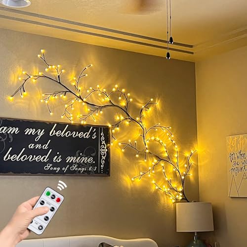 Enchanted Willow Vine Lights with Remote:144 LEDs Flexible DIY Vines with Lights 7.9FT Timer Lighted Warm White Artificial Twinkling Tree led branch for Bedroom Living Frames Room Wall Decor - color: 144 LED lights, warm white, with remote control