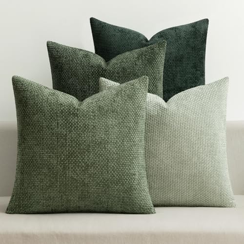 MIULEE Pack of 4 Couch Throw Pillow Covers 18x18 Inch Green Soft Decorative Chenille Pillow Covers Farmhouse Accent Cushion Covers for Boho Spring Home Decor Sofa Bedroom Living Room - color: Green, size: 18" x 18" (Pack of 4)
