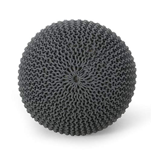 Round Boho Pouf Ottoman - Cable Knitted Cord Boho Pouffe - Stuffed Poof Accent Beanbag Footrest for Living Room - Nursery - Bedroom - Covered Patio - Study Nook (20"x20"x13") (Gray) - color: Grey