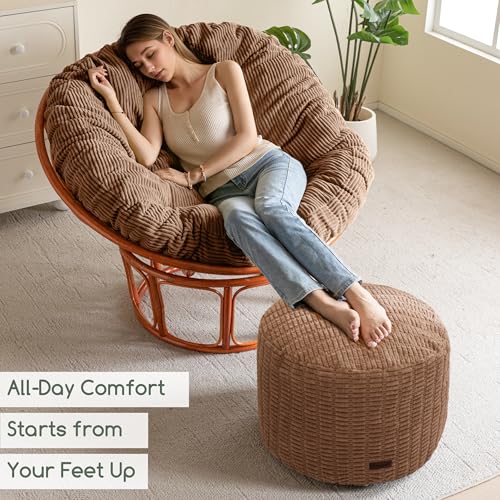 HIGOGOGO Pouf Ottoman Stuffed Round Modern Foam Filled Foot Rest Poufs for Living Room Chair Decorative 20 X 15 Inches Boho Relax Stool for Wedding Christmas Party, Brown - color: Brown, size: 20"D x 20"W x 15"H