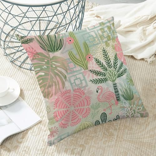Boho Pink Green Floral Pillow Covers 18x18 Set of 2, Colorful Neutral Outdoor Decorative Botanical Flowers Tropical Leaves Throw Pillows Retro Flower Couch Cushion Case for Chair Sofa Bedroom - color: Vc11, size: 18" x 18" (Pack of 2)