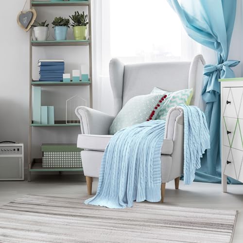 uxcell Cotton Cable Knit Throw Blanket Soft Throw Couch Covers Decors Knitted Blankets for Sofa Bed, Light Blue Throw(47" x 70") - color: Light Blue, size: Throw (47" *78")