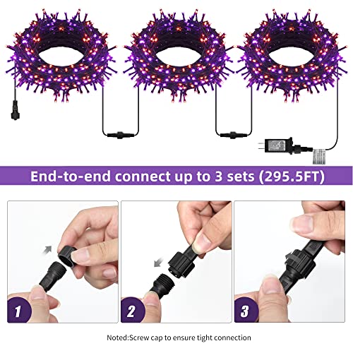 300 LED Halloween String Lights, 98.5FT with 8 Modes, Waterproof, Plug in for Indoor/Outdoor Party Decorations (Purple & Orange) - color: Purple & Orange