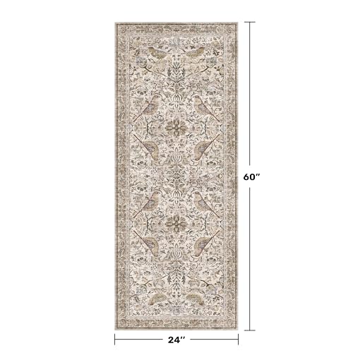 Hazo Haus Boho Moss 2x5 Laundry Room Rug - Floral & Bird Runner Rug for Kitchen Floor, Hallway, Bedroom, Entrance, Taupe Green Neutral Vintage Decor, Washable Non Slip Low Pile - color: Moss Green, size: 2' x 5' (Runner)