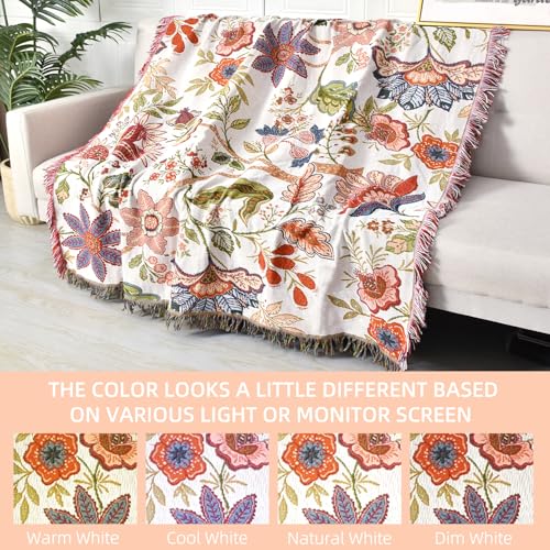 Boho Throw Blanket Reversible Cotton Bohemian Tapestry Hippie Room Decor Double Sided (Boho Flower Dark 50"x60") - color: Boho Flower Dark 4, size: 50*60 inch