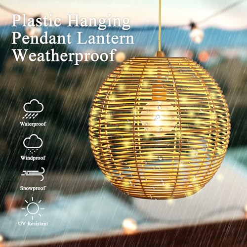 Solar Chandelier Ranttan Outdoor Lights, 12" Outdoor Pendant Hanging Lights Large Rattan Ceiling Light with Remote 4 Modes Lighting Waterproof Lighted for Garden Porch Patio Kitchen, Nature - color: Nature