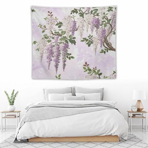 HZOHNAGO Lavender Flower Tapestry Fantasy Purple Floral Green Leaves Botanical Pattern Printed Wall Tapestry Wall Hanging for Bedroom Living Room Dorm 60" W x 50" H - color: Lavender-1, size: 60"L x 50"W