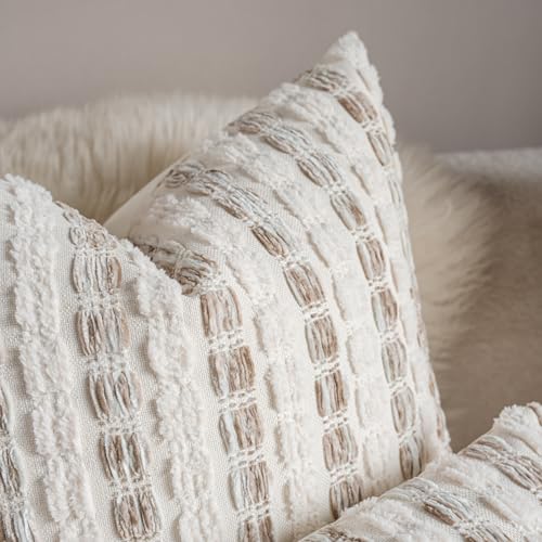 Caflife Boho Lumbar Pillow Covers 14x36 Inch Long, Farmhouse Beige Striped Textured Chenille Decorative Couch Pillow Cases, Rustic Accent Cushion Covers for Sofa Bed Living Room Bedroom, Pack of 1 - color: Beige, size: 36" x 14" (Pack of 1)