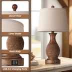 PARTPHONER Table Lamps Set of 2, Bedside Touch Lamp with USB C+A Charging Ports, Side Table Lamp with Linen Fabric Shade (LED Bulbs Included), Wood - size: Wood 22.6" Touch Lamp