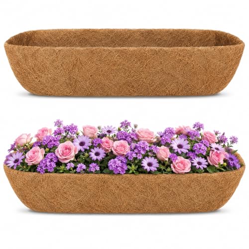 Y&M 24" Coco Liner for Window Box Deck Basket Planter Trough Coconut Fiber Liners, 2pcs Trough Coco Liner Pre-Formed Replacement - color: 2pcs 24in Arc