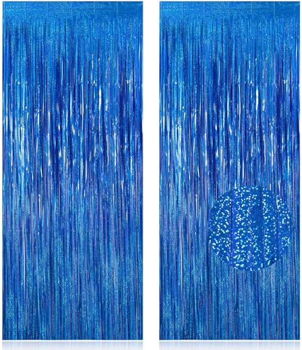 2 Pack Fringe Curtains Backdrops, Foil Fringe Curtains, Door Streamers for Birthday Wedding Bridal Shower Holiday Graduation Party Decorations, Photo Booth Backdrops, Glitter Blue - color: Glitter Blue