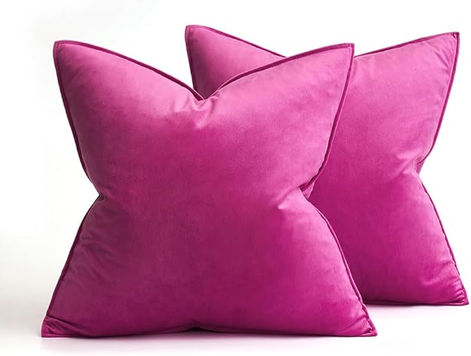 MIULEE Hot Pink Velvet Throw Pillow Covers 16x16 Soft Decorative Solid Square Cushion Cases Pack of 2 Modern Luxury Home Decor for Couch, Sofa, Bedroom