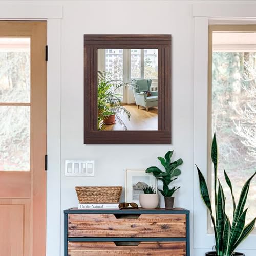 Mirrors for Wall Rustic Wooden Frame Rectangle Mirror Vintage Hanging Mirrors for Bedroom Bathroom Living Room Farmhouse Wall Decor Brown Large 20" x 16 " - color: Tanned, size: 20"L x 16"W