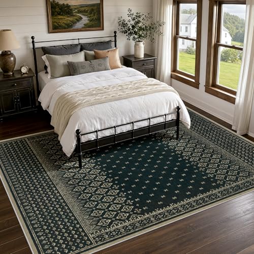 Joydeco Vintage 6x9 Area Rugs for Living Room Non Slip, Boho Washable Geometric Soft Rug for Bedroom, Ultra Thin Distress Indoor Floor Carpet for Dining Room Home Office Dorm, Black/Grey - color: Black, size: 6' x 8'11" (Rectangular)